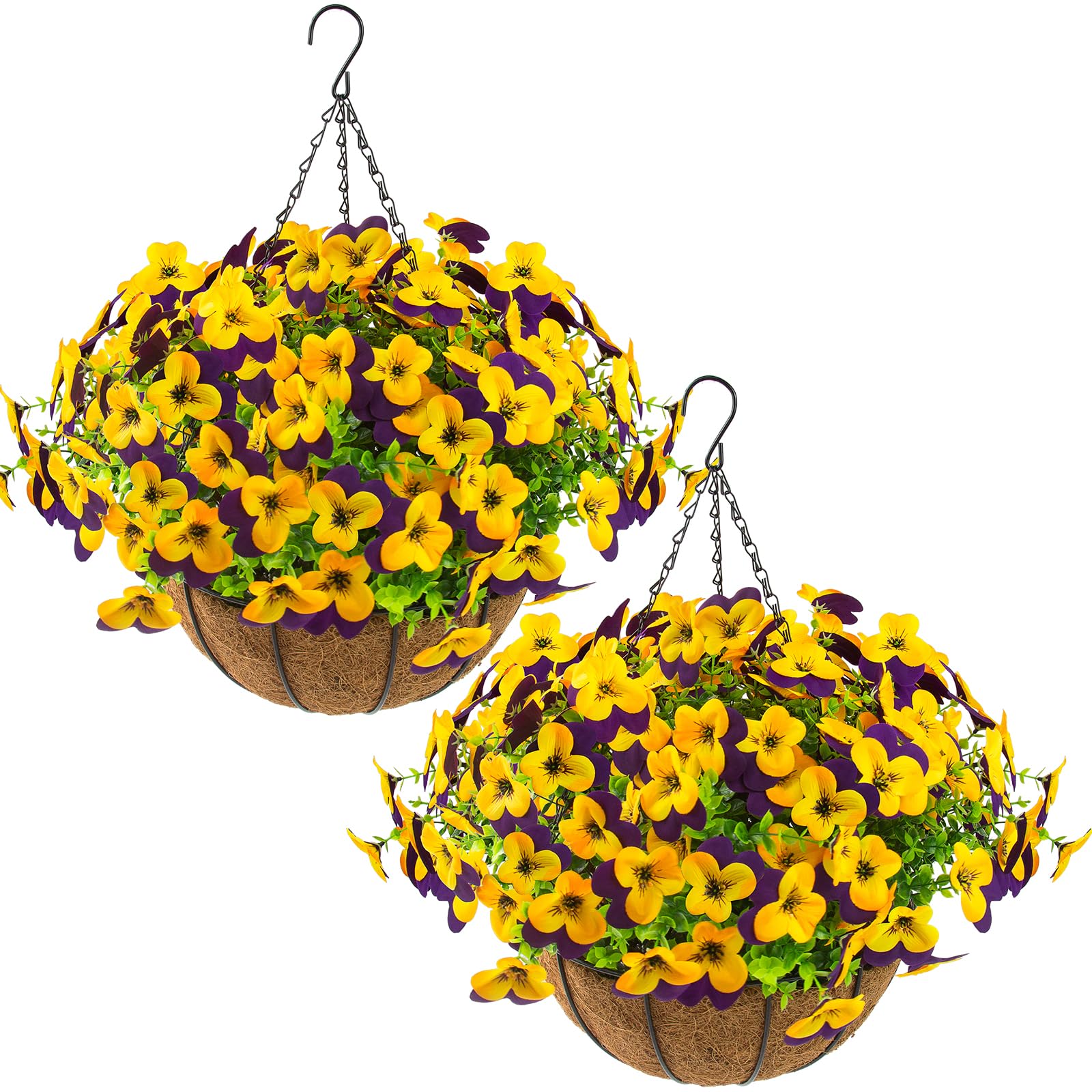 Lovemoon pansies-hanging-baskets-2-set: vibrant, durable display for outdoor decor