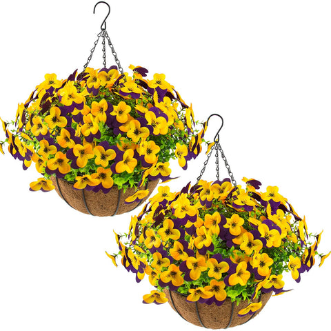 Lovemoon pansies-hanging-baskets-2-set: vibrant, durable display for outdoor decor