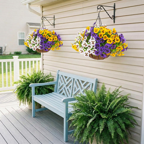 Lovemoon hanging pansies brighten porch spaces beautifully