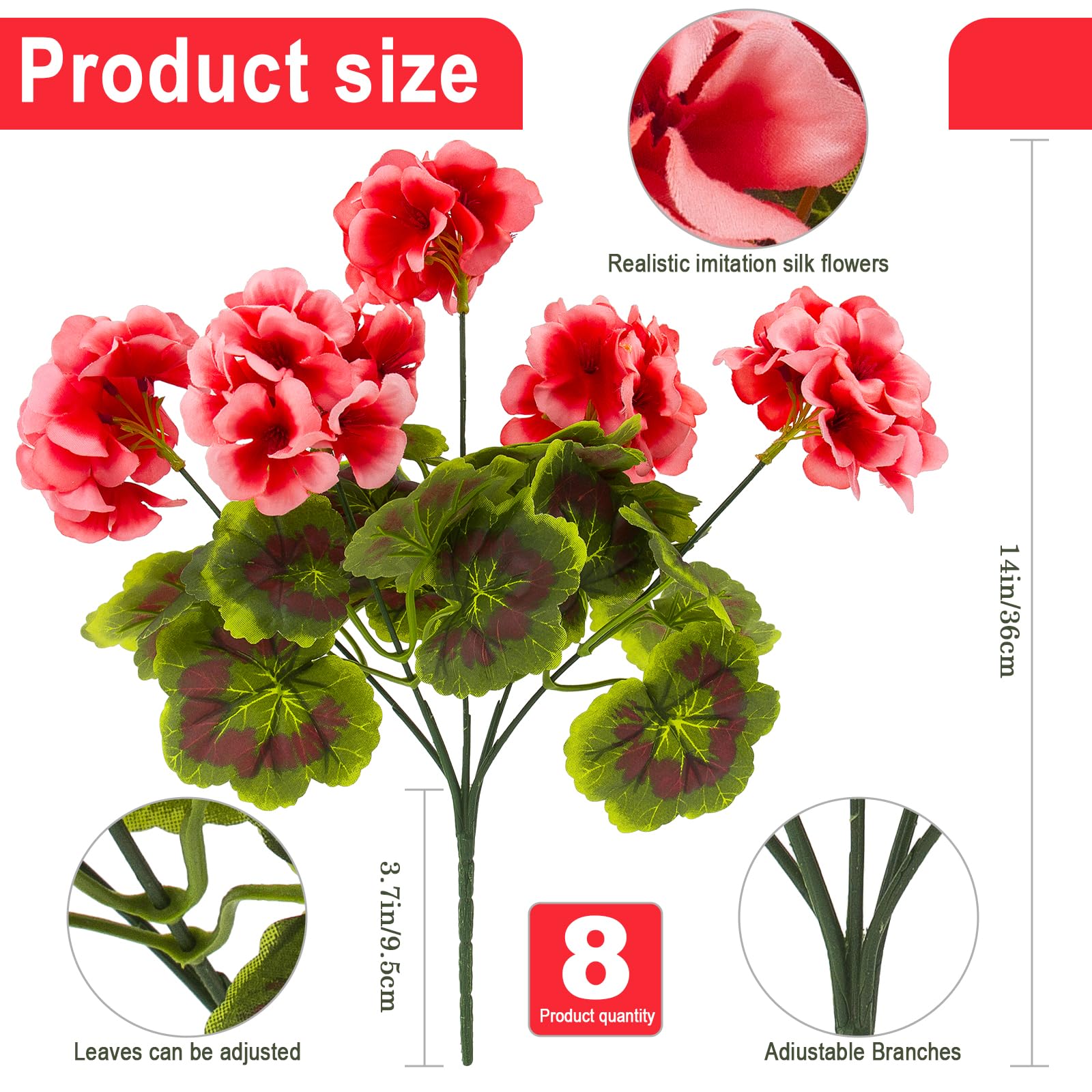 Lovemoon silk geranium leaves with dual‑color veins for realism