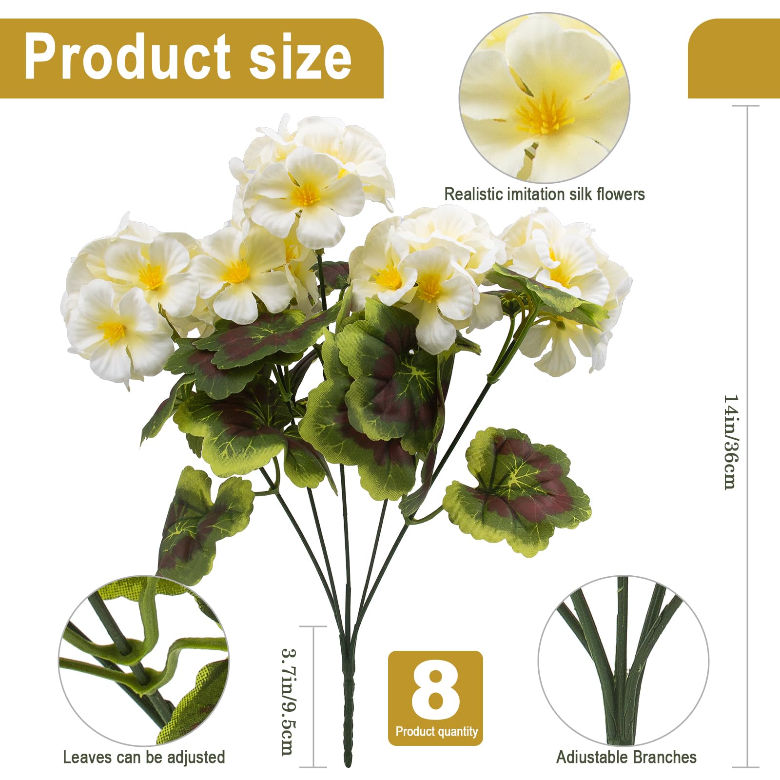 Lovemoon silk geraniums for porch decoration, UV-safe outdoors