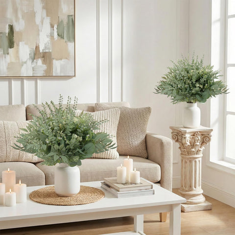 Wedding centerpiece ideas using Lovemoon five-variety eucalyptus stems.