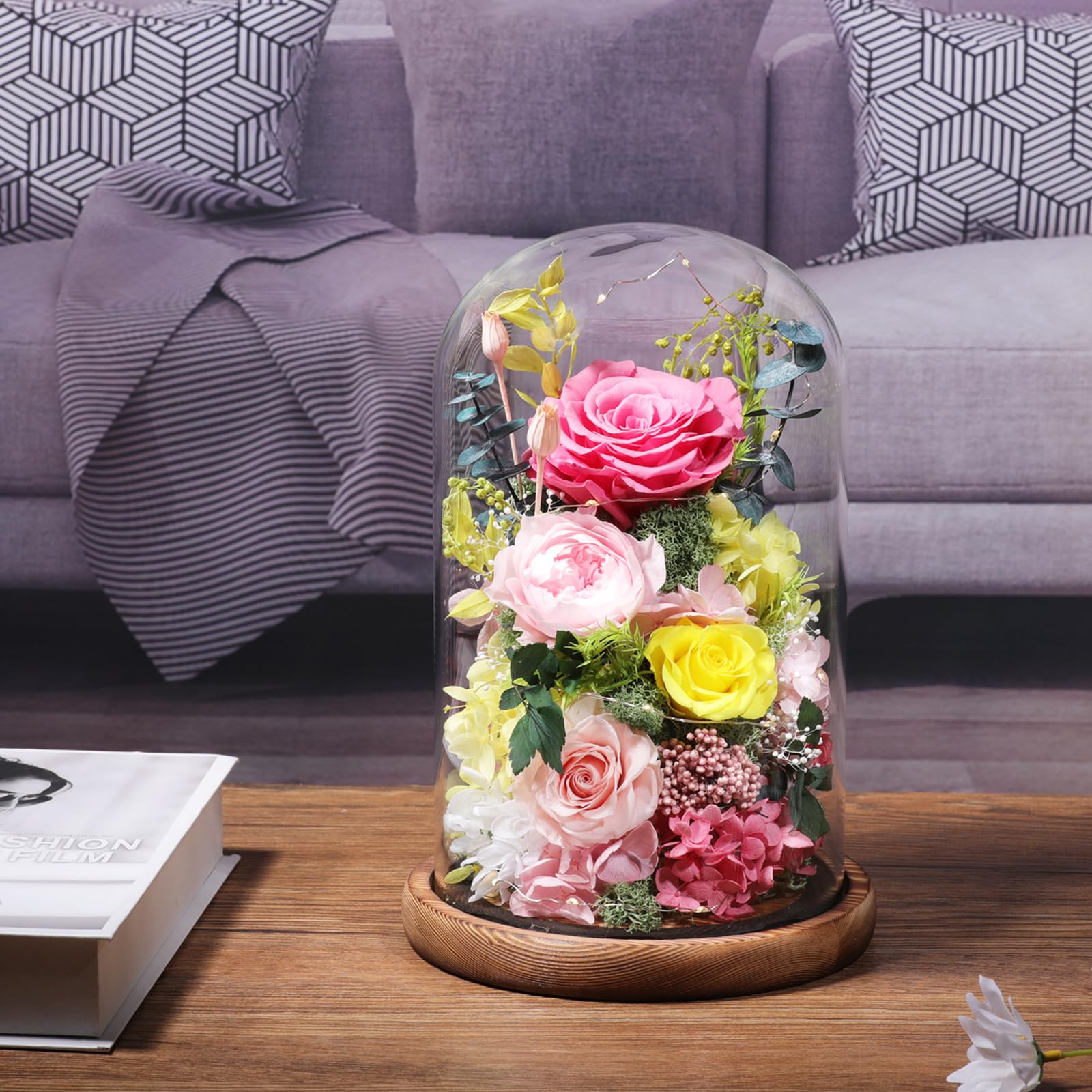 Lovenfold preserved pink rose in a glass dome for timeless decor.