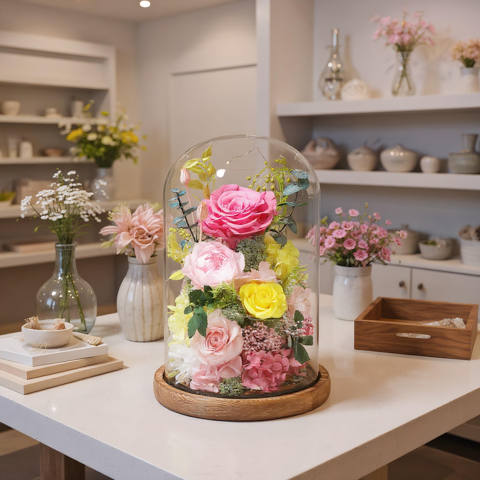 Lovenfold rose-dome creates warm ambience suitable for daily display.