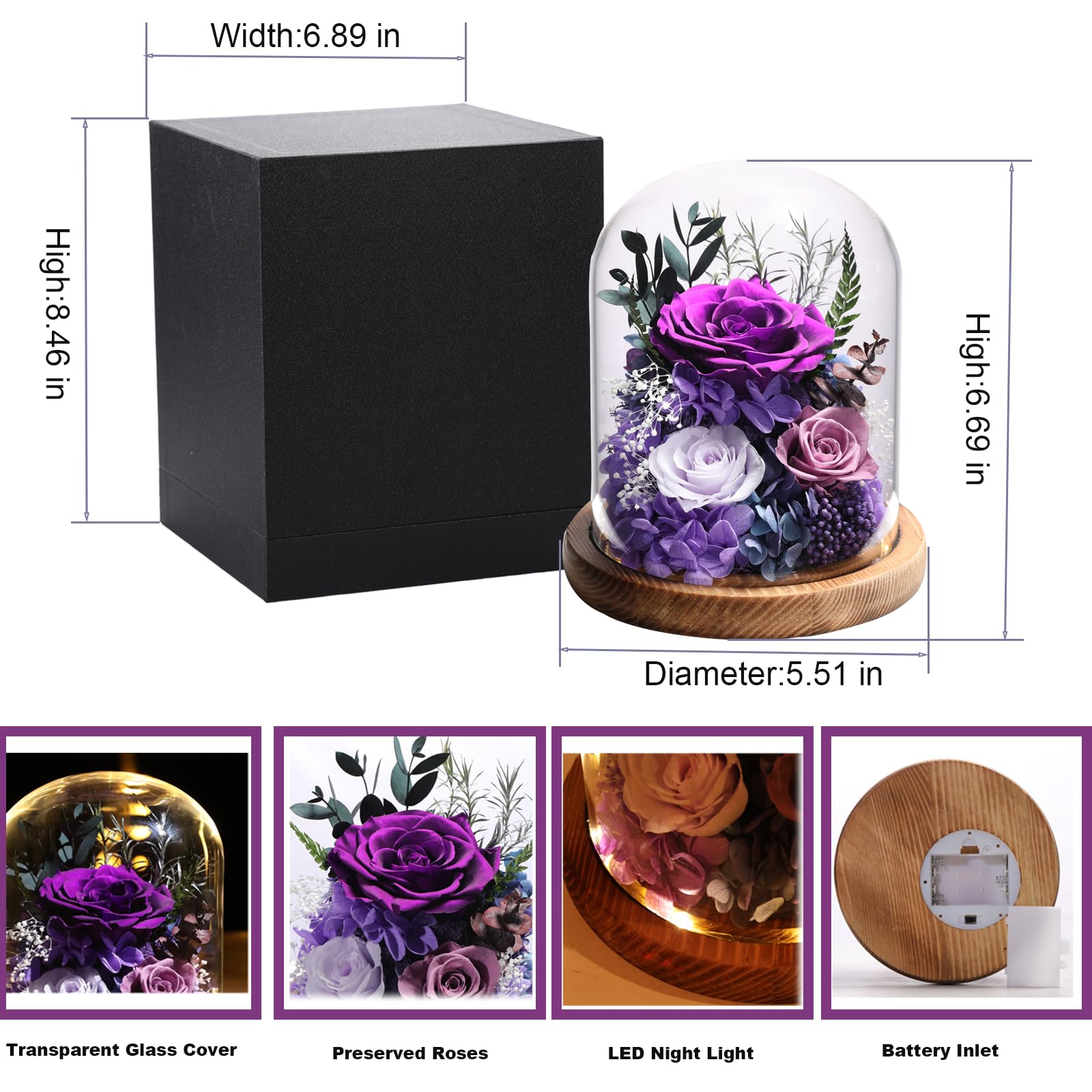 Preserved flowers with hydrangea inside a dome