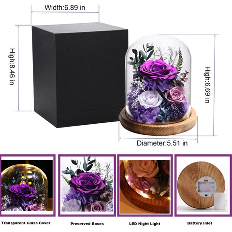 Preserved flowers with hydrangea inside a dome