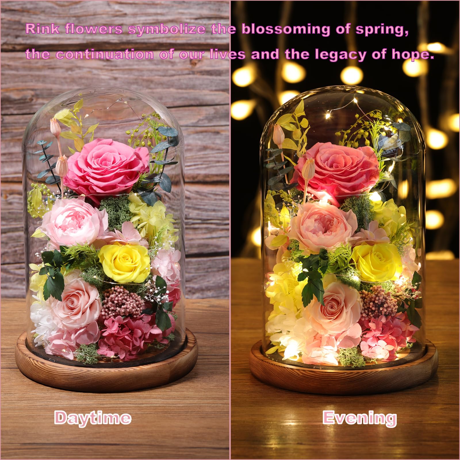 Lovenfold rose-dome display provides a striking shelf or table accent.