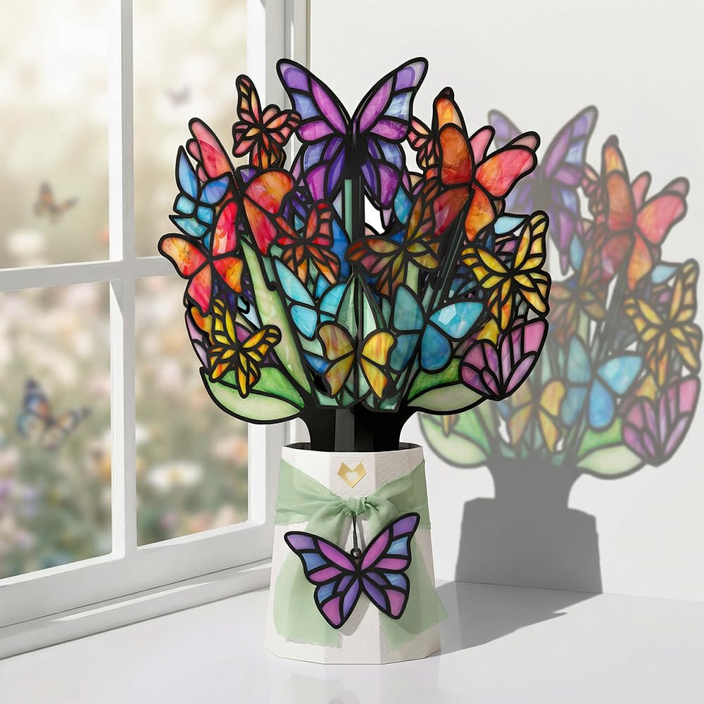 Lovepop Butterfly Brilliance Suncatcher Bouquet stands 12 inches tall as a decor centerpiece.