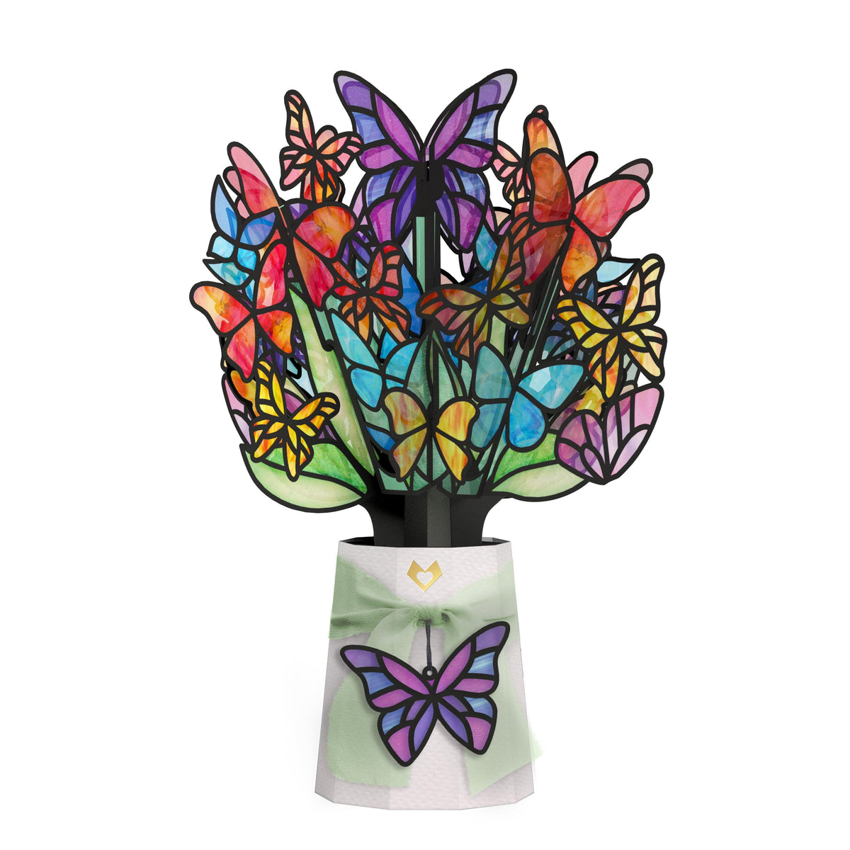 Lovepop Butterfly Brilliance Suncatcher Bouquet by window lighting rainbow wings.