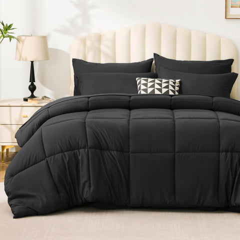 Love's cabin ash black comforter close-up stitching shows durable box design