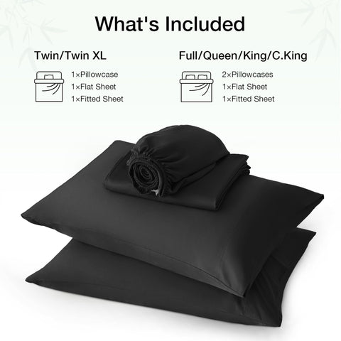 Love's cabin bamboo sheet set in black adds hotel-like bedding at home.
