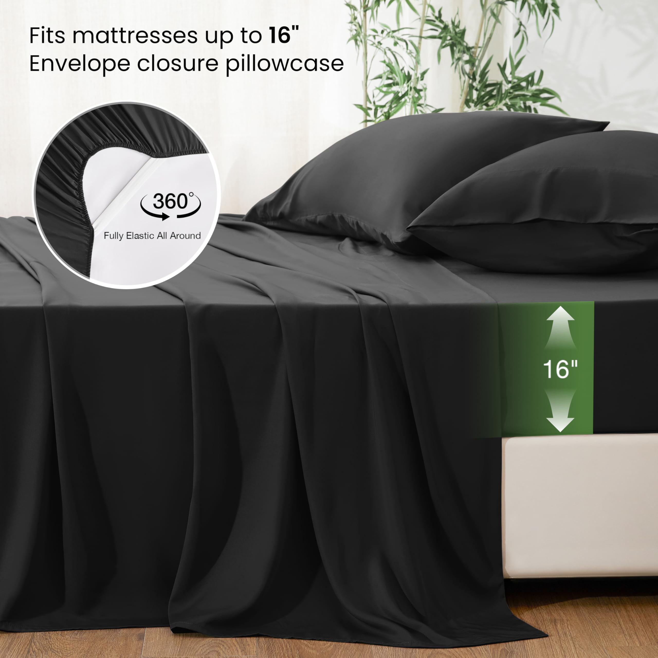 Love's cabin bamboo sheet set deep-pocket design for secure mattress fit.