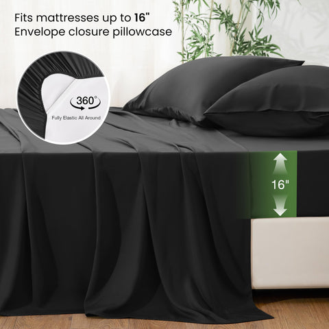 Love's cabin bamboo sheet set deep-pocket design for secure mattress fit.