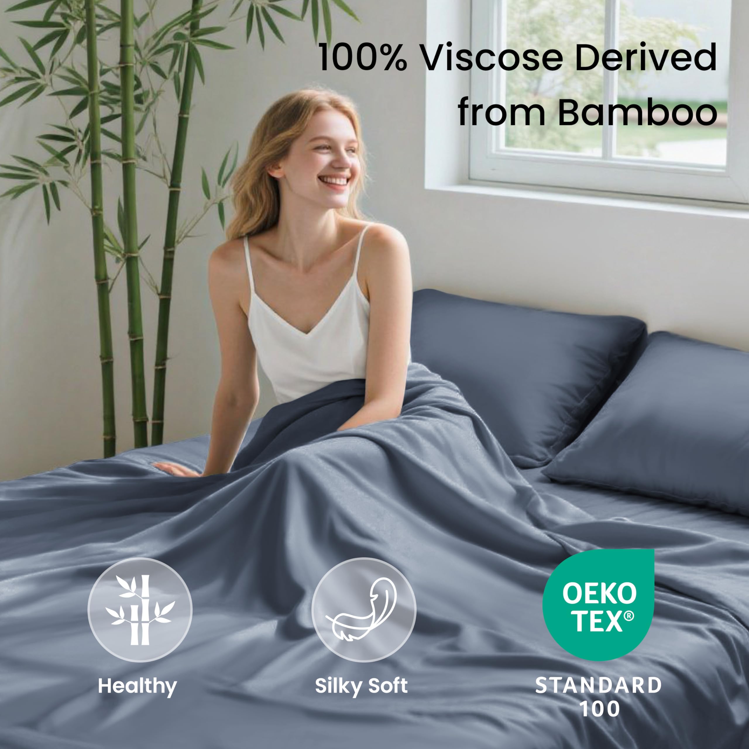 Love's cabin bamboo sheets deep pocket close view demonstrates 16-inch fit and snug elastic.