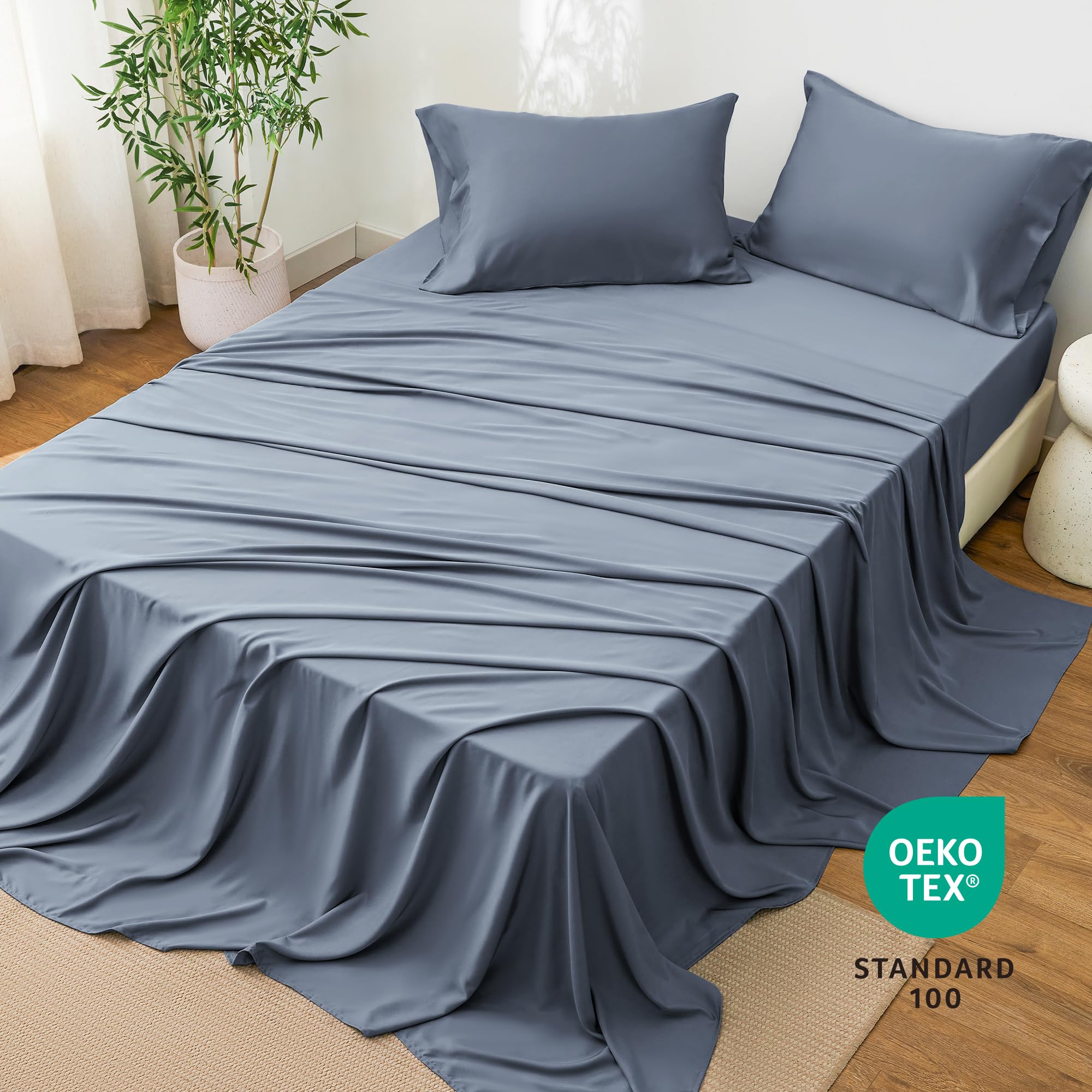 Love's cabin bamboo sheets hotel luxury vibe suggests a restful, breathable night.