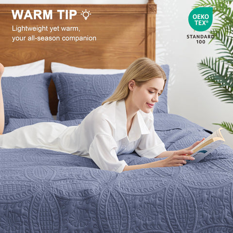 Love's cabin bed setup featuring quilt for versatile layering and year-round comfort