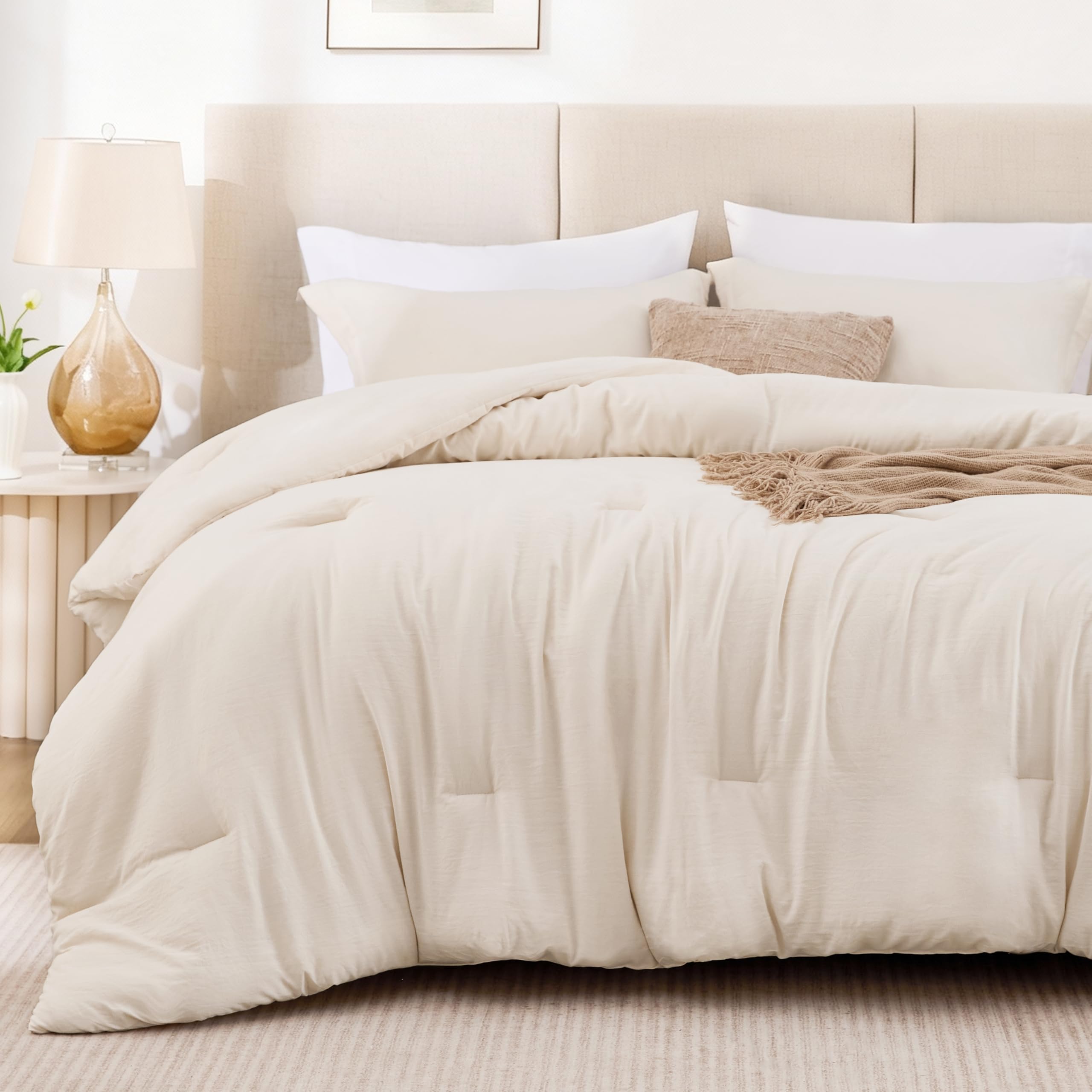 Love's cabin beige comforter close-up highlights soft prewashed fabric and skin-friendly feel