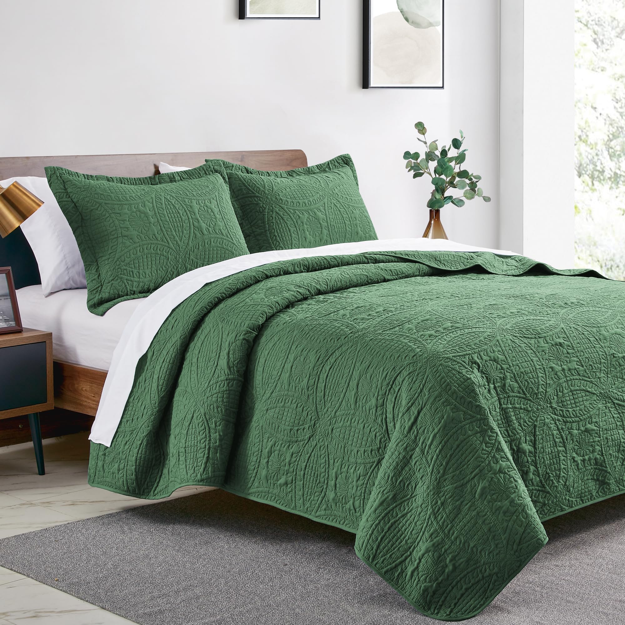 Love's cabin coin-pattern coverlet texture adds depth and durability year-round.