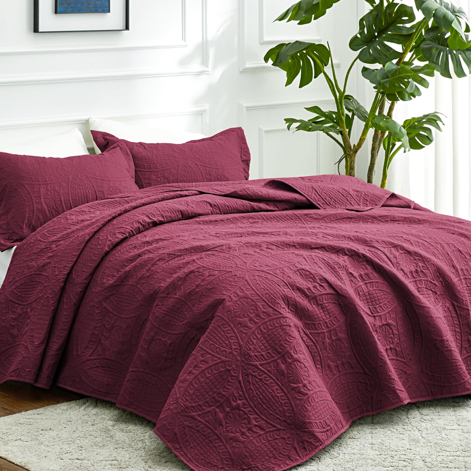 Love's cabin coin pattern quilt adds texture and elegant color to any bedroom.