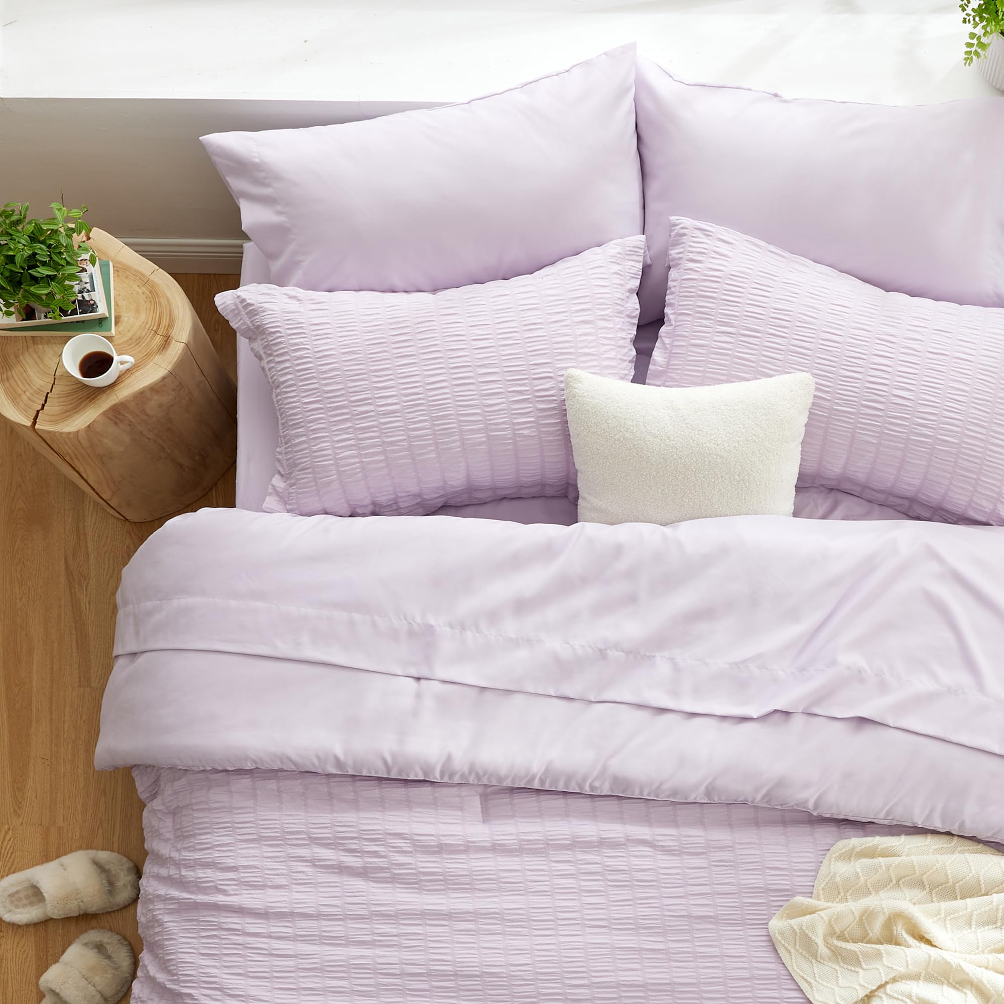 Love's cabin comforter texture seersucker highlights lightweight warmth without bulk