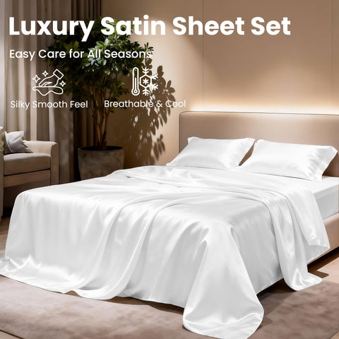 Love's cabin machine-washable satin bedding for easy care.
