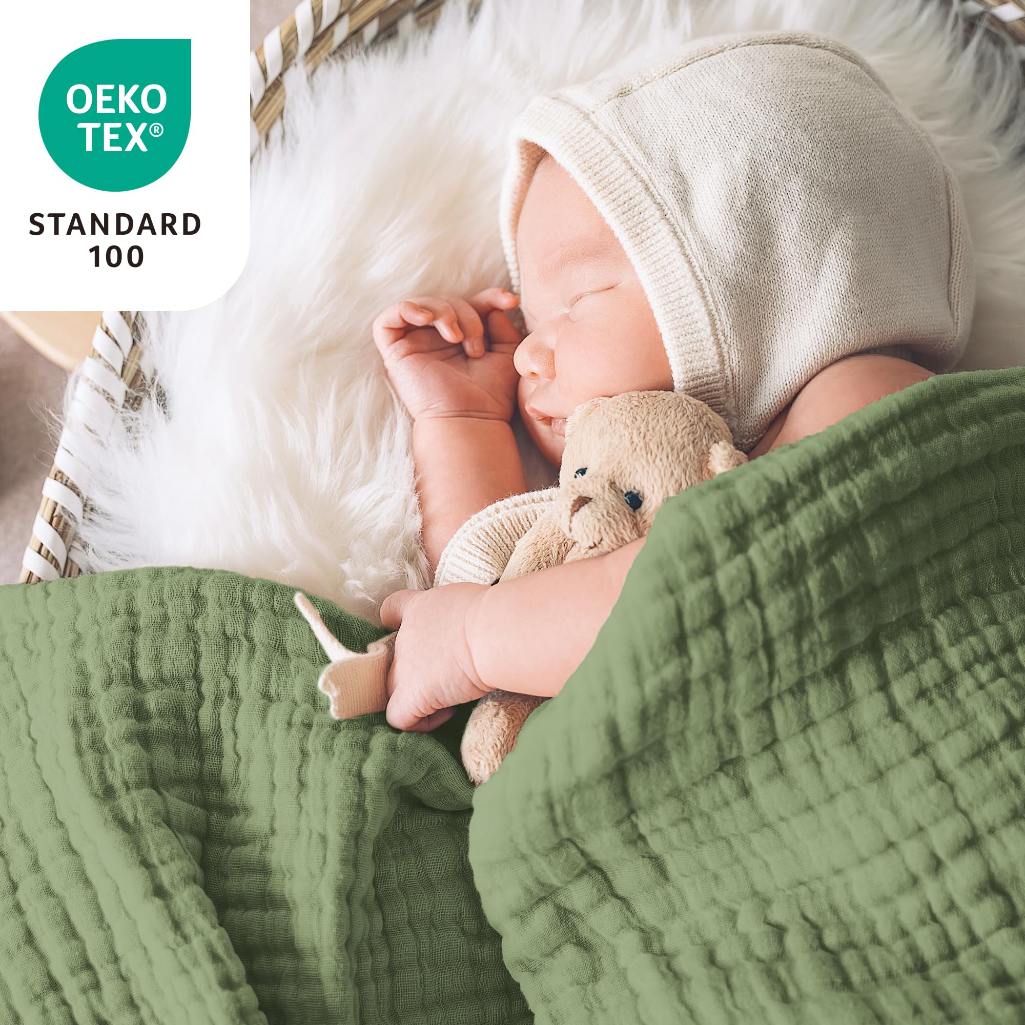 Close-up of Love's cabin six-layer muslin texture ideal for lounging or travel