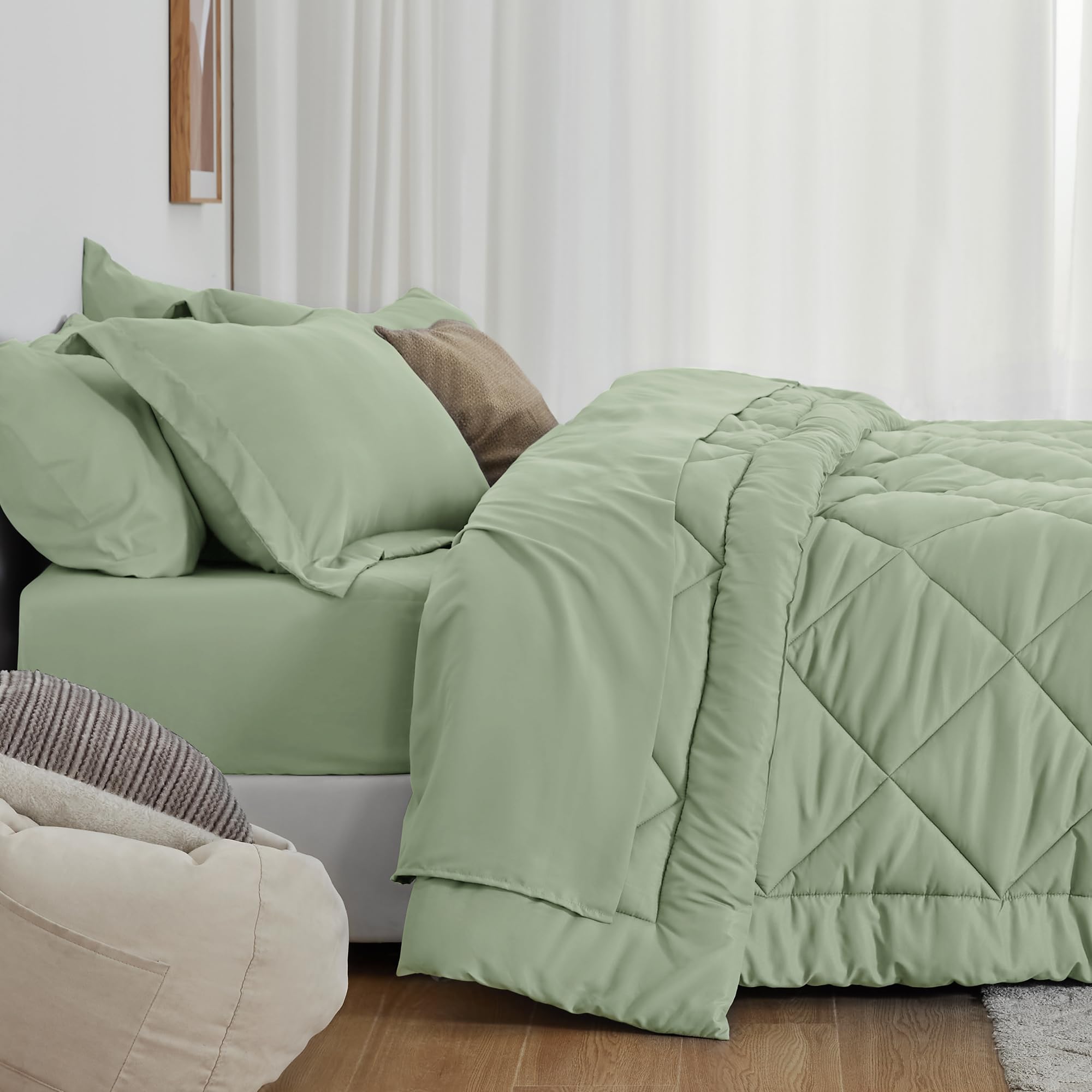 Love's cabin sage fitted sheet with elastic edge for secure mattress fit