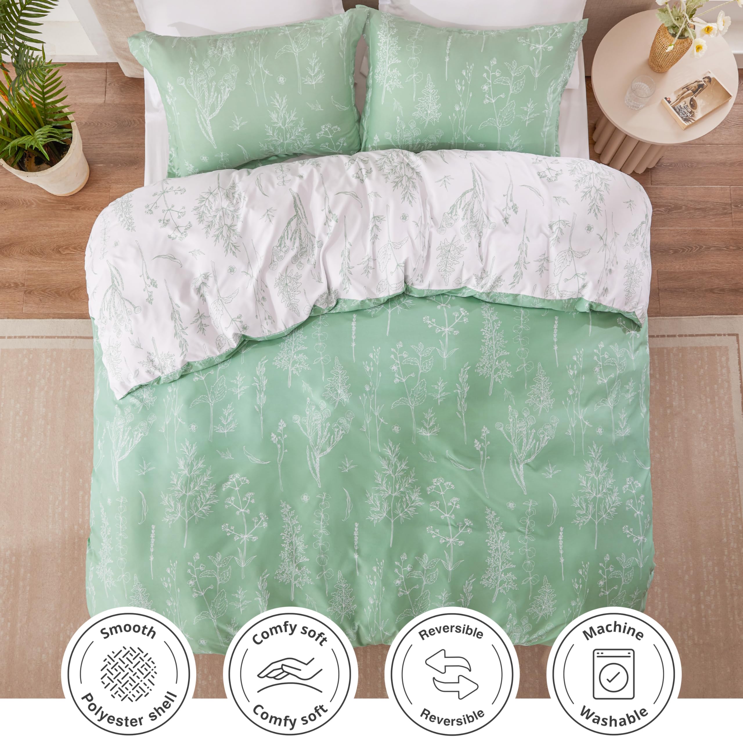 Love's Cabin Sage Green Comforter Set Queen breathable microfiber fabric for sweat-absorbent comfort.