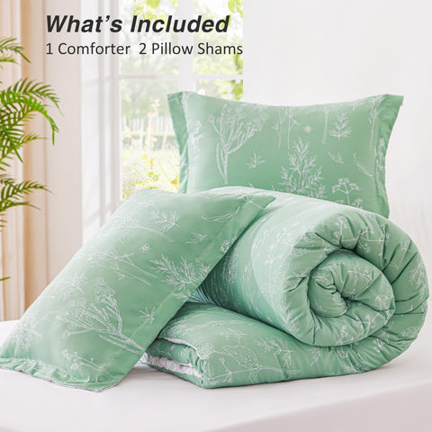 Love's Cabin Sage Green Comforter Set Queen vacuum-sealed packaging ready to puff.
