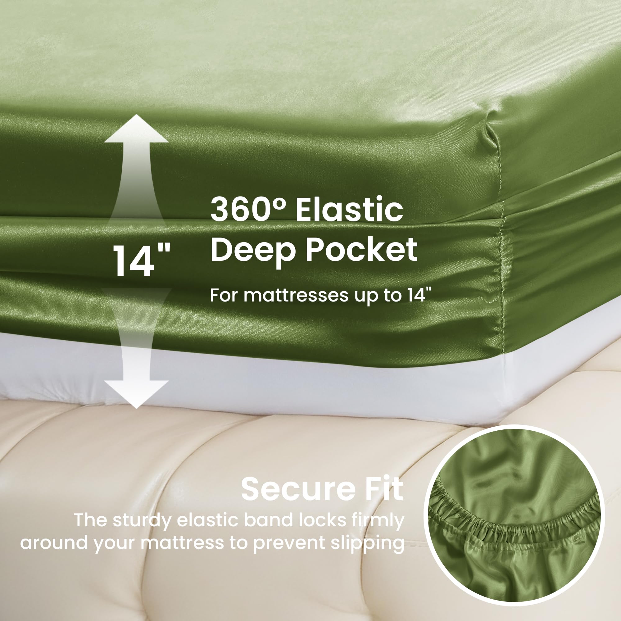 Love's cabin satin deep-pocket fit up to 14 inches — snug mattress grip