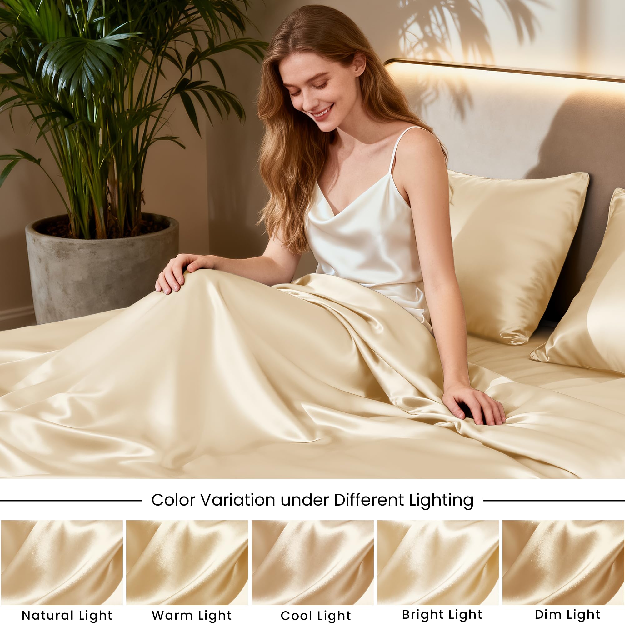 Love's cabin satin deep-pocket illustration highlights compatibility with up to 14 inches.