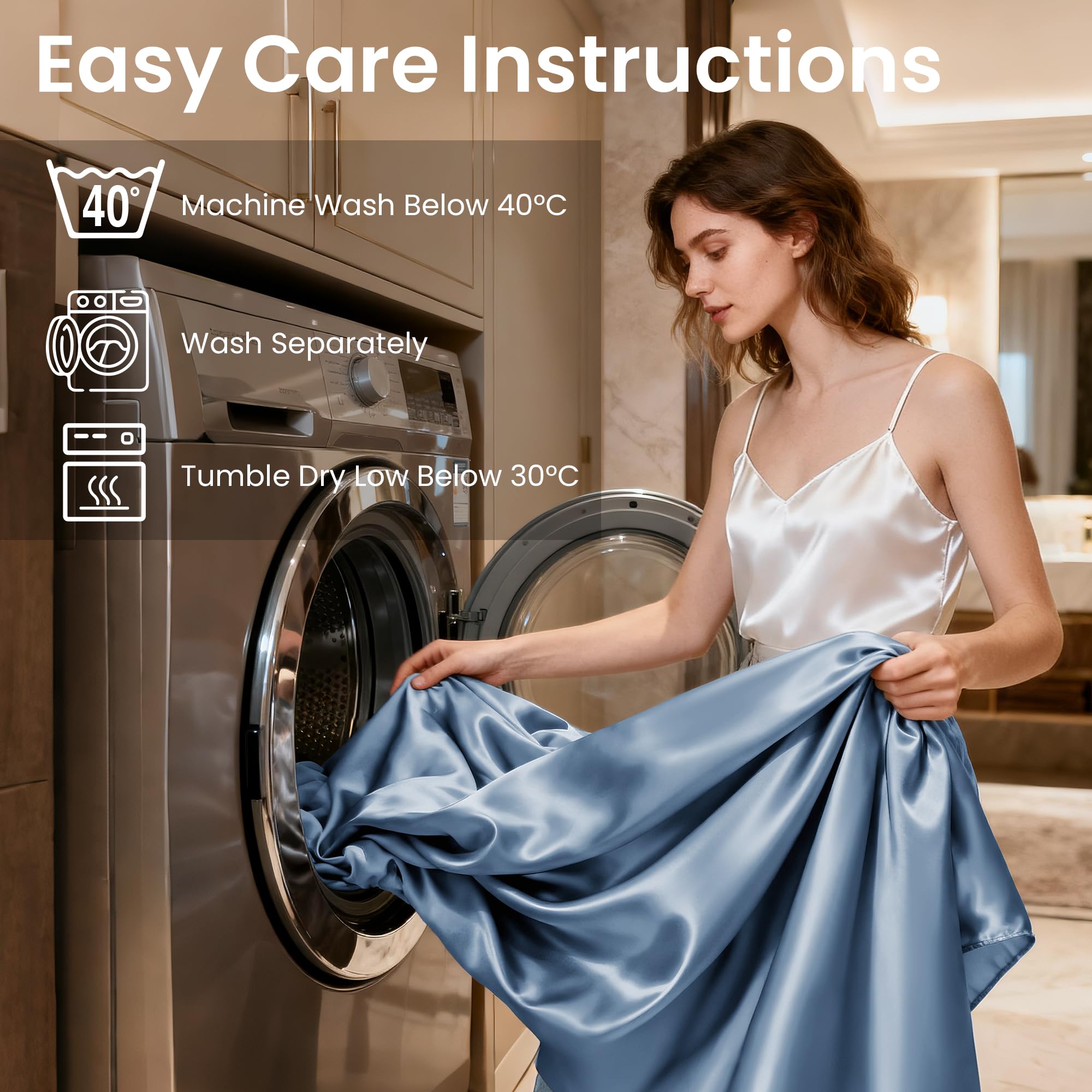 Love's cabin satin queen ash blue care instructions for longevity