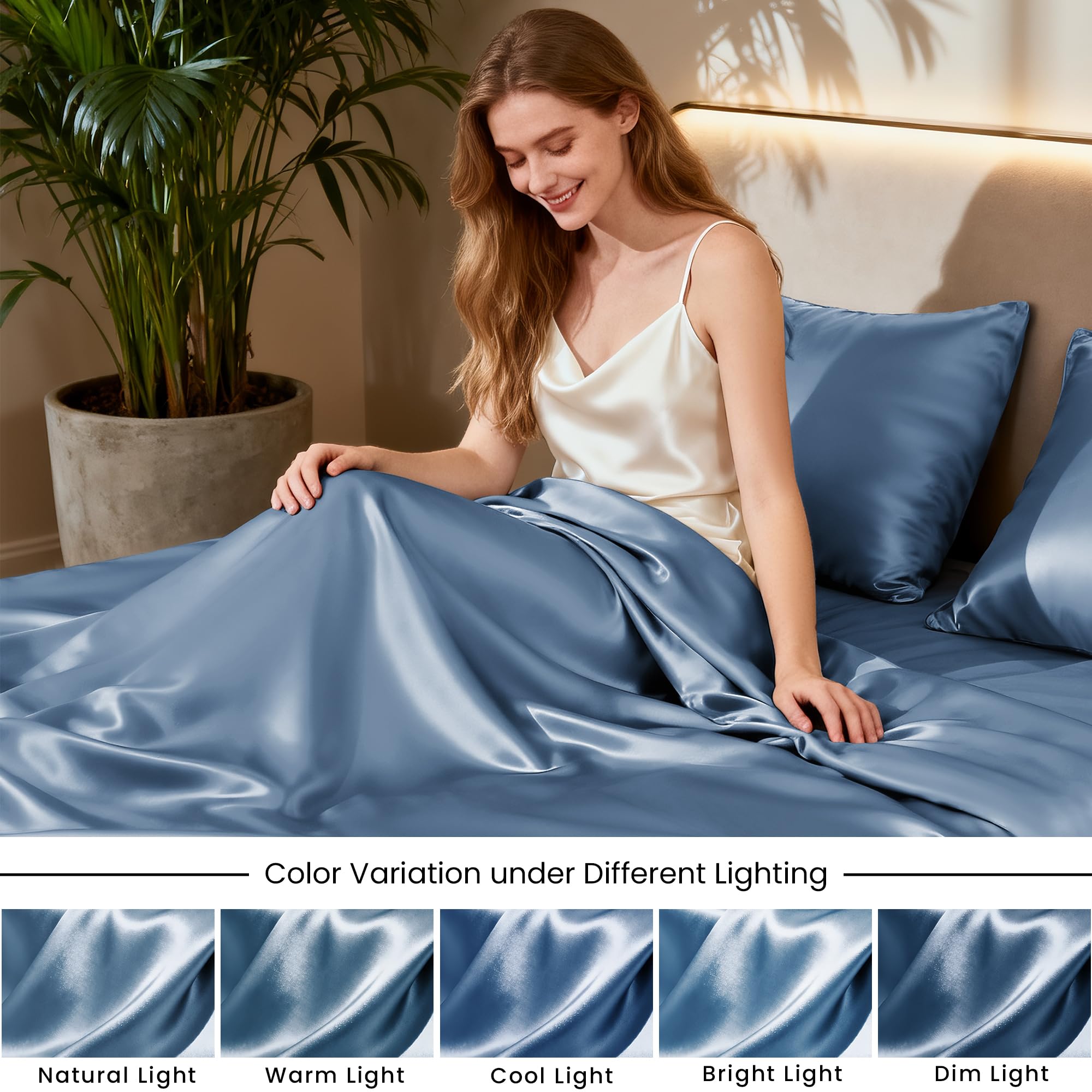 Love's cabin satin queen ash blue soft-feel fabric for premium comfort
