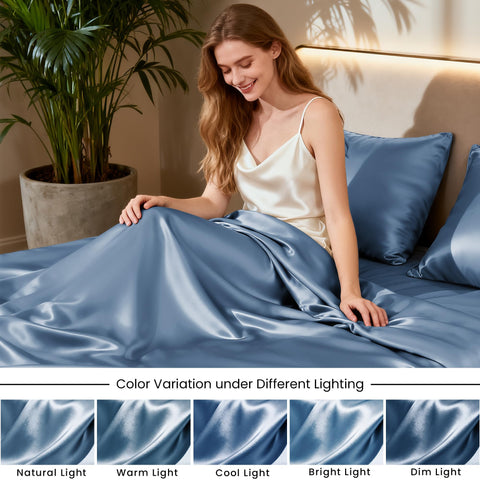 Love's cabin satin queen ash blue soft-feel fabric for premium comfort