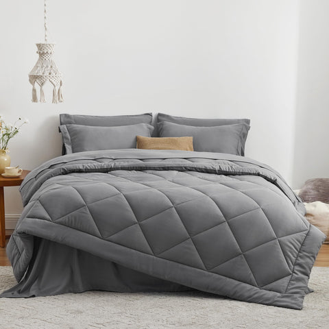 Love's cabin twin comforter grey box stitch design prevents filling shifting.