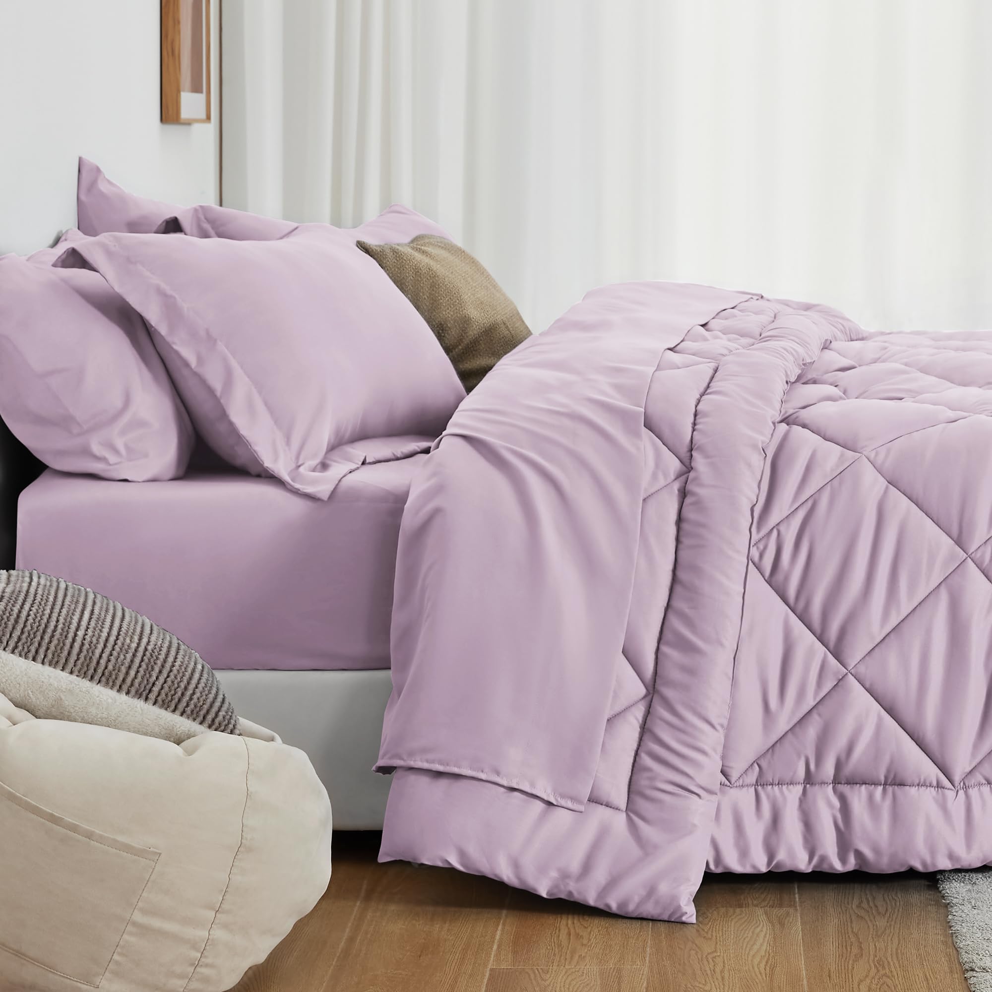 Love's cabin twin comforter set light purple pillowcases with secure envelope closures