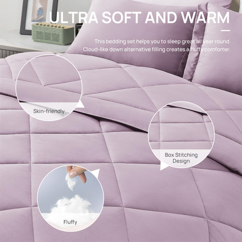 Love's cabin light purple stitching detail on twin comforter set for durable design