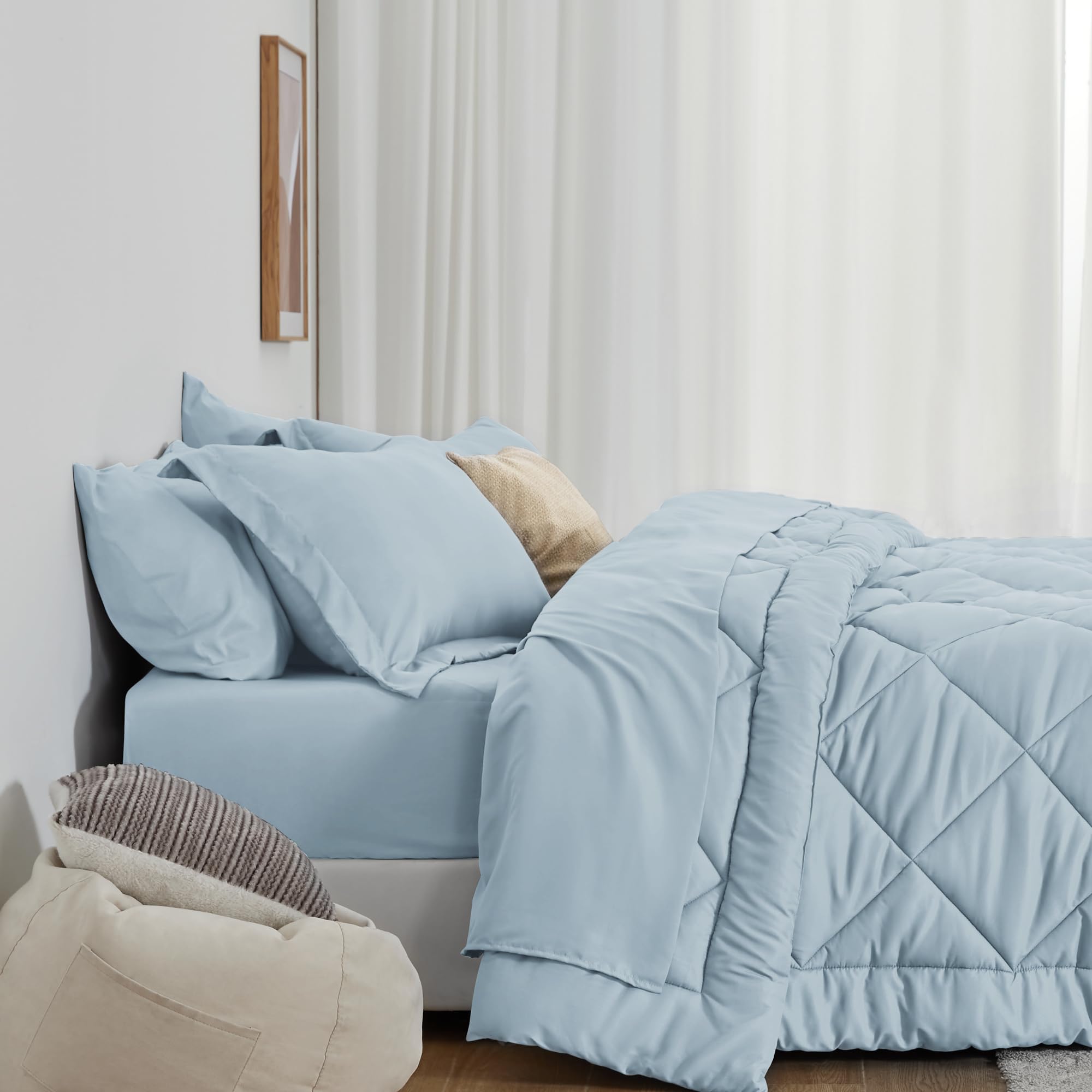 Love's cabin twin fitted sheet light blue with deep pockets for secure fit