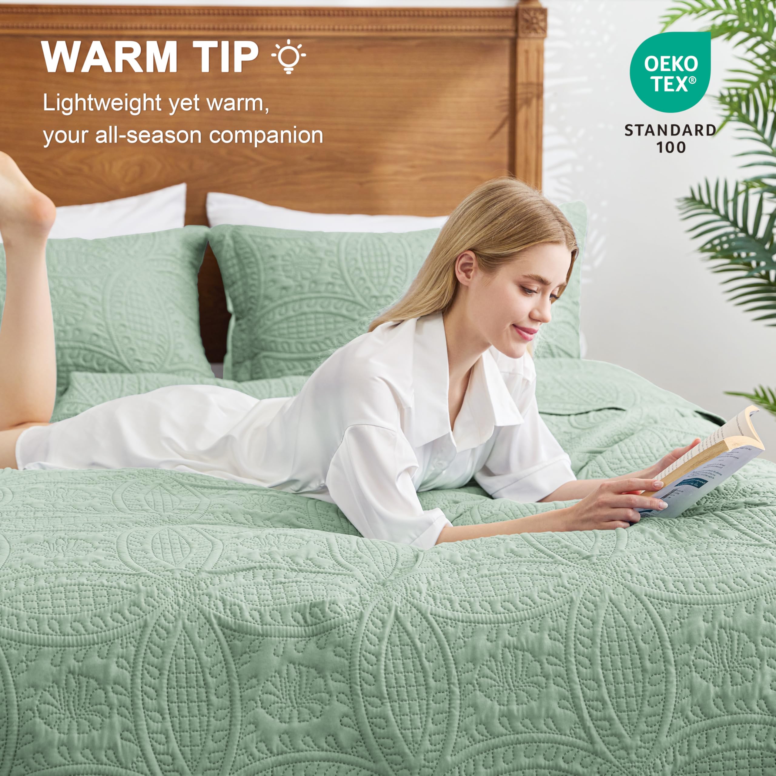 Love's cabin coverlet with ultrasonic pressing resists unraveling after washing.