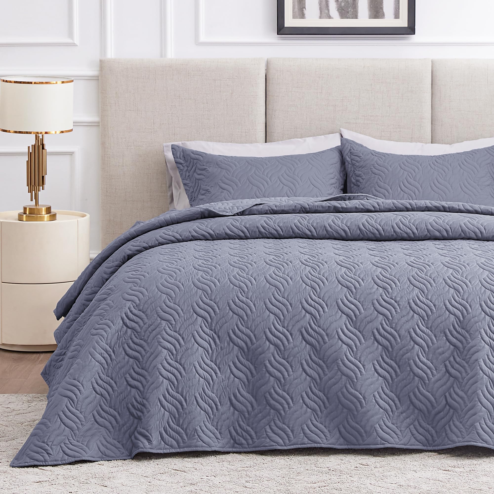 Love's cabin wave-pattern quilt for queen bed adds year-round style.