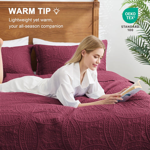 Love's cabin coin pattern quilt design adds subtle bedroom elegance.