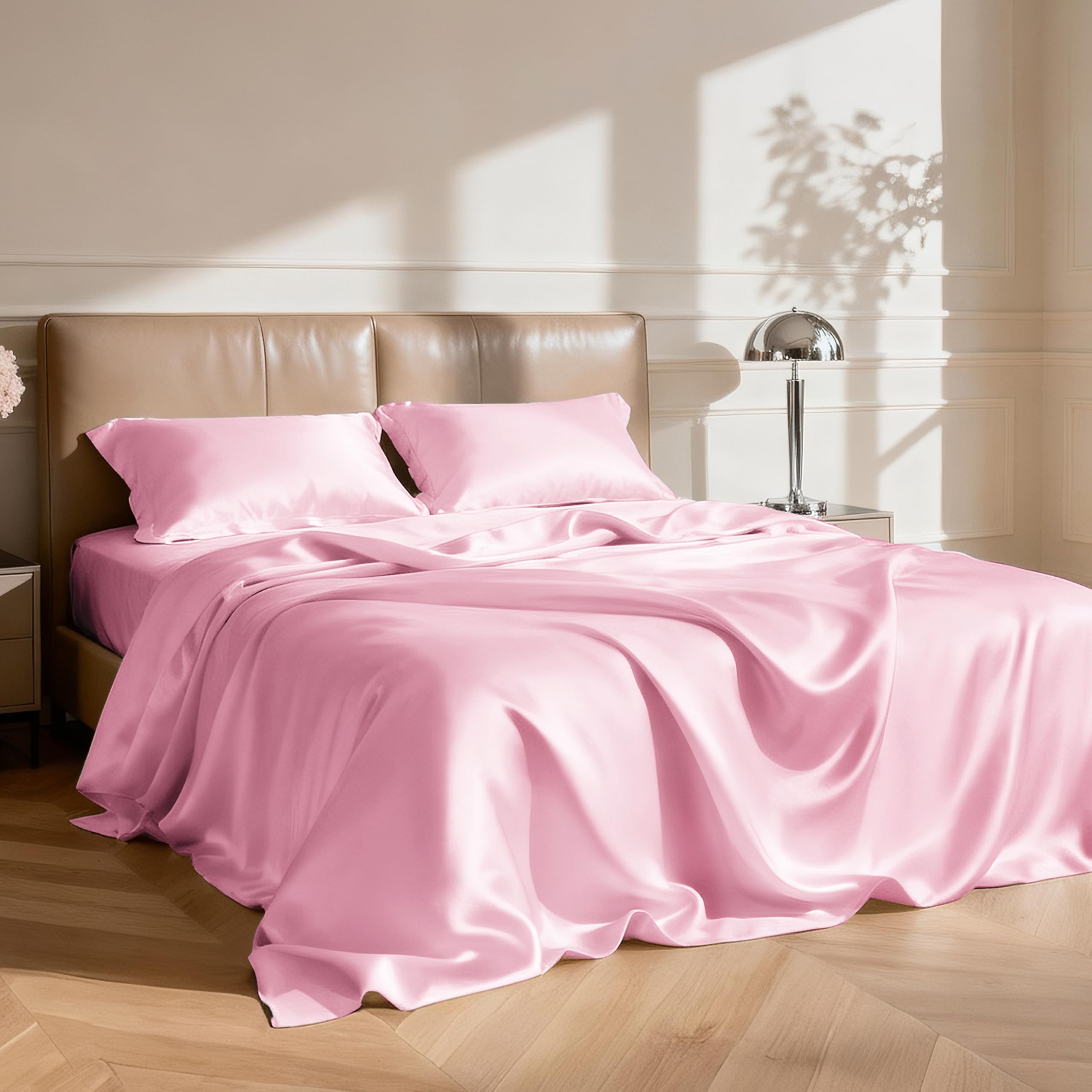 Love's cabin satin king fitted sheet with deep pockets stays snug on tall mattresses.
