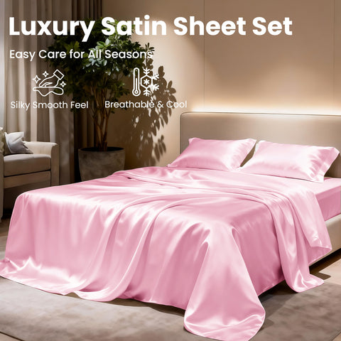 Love's cabin satin king wrinkle-resistant finish keeps bed tidy.