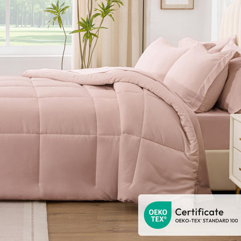 Love's Cabin box-stitched comforter prevents shifting to maintain warmth.
