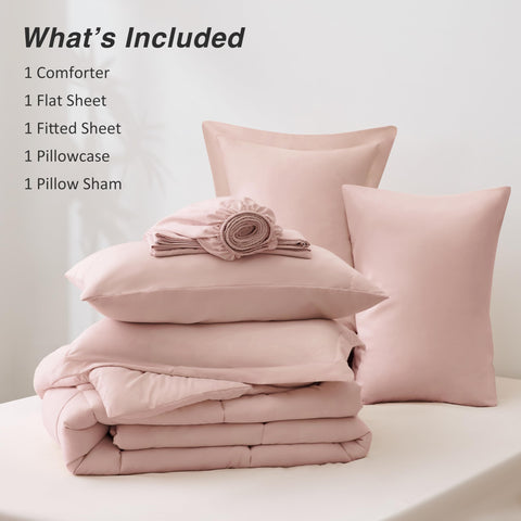 Love's Cabin blush pink twin set is easy to care for in cold-water washing.