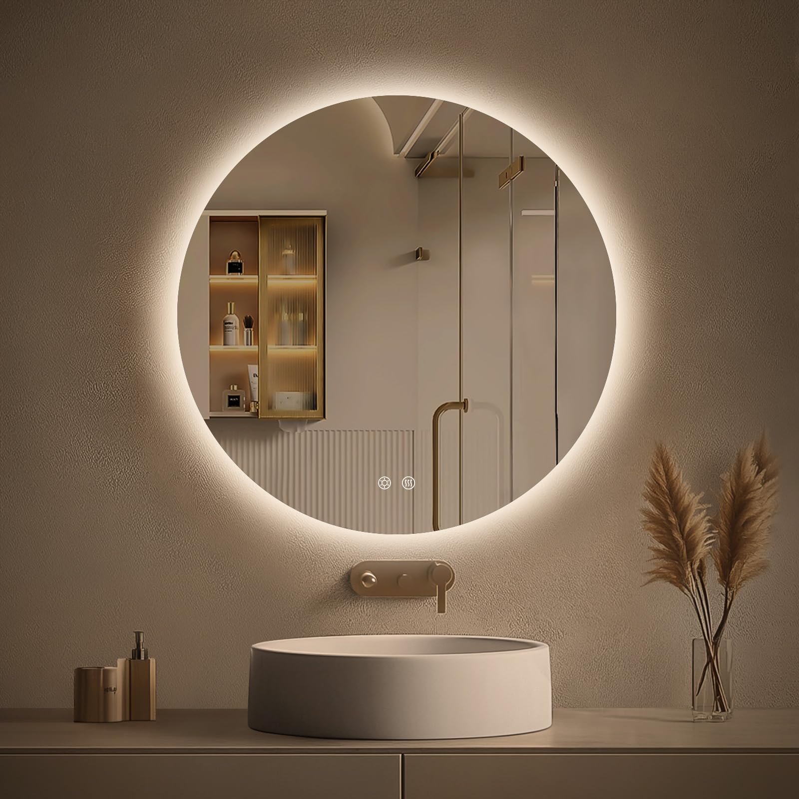 LOVESPEJO 24in round backlit mirror front view shows soft ambient glow for mornings