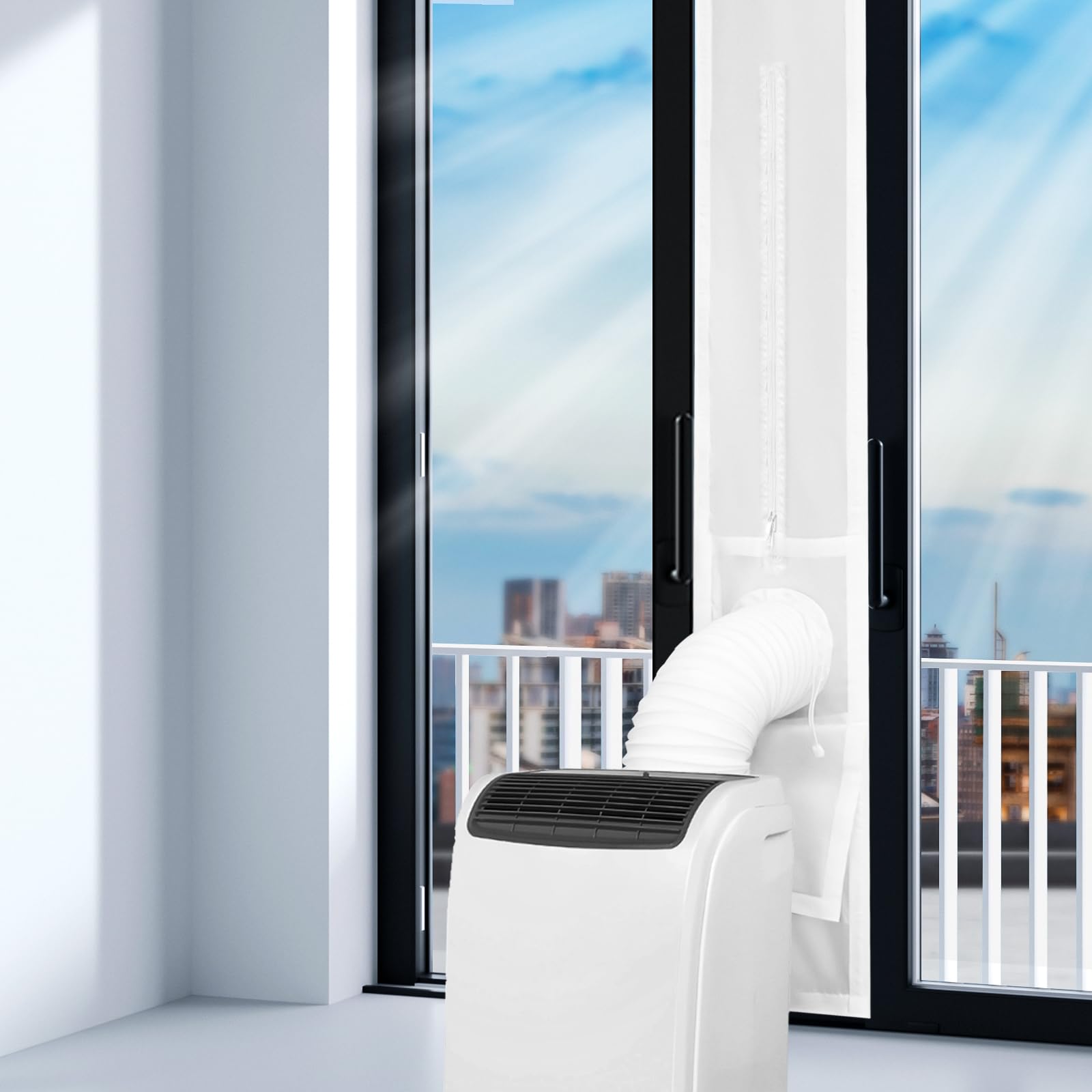 Loviga universal sliding door seal kit applied to a doorway for airtight cooling.