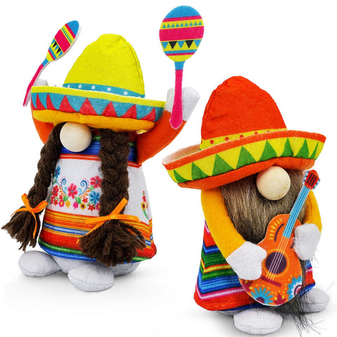 Lovinland Cinco de Mayo gnome boy with guitar decorates shelves and parties.