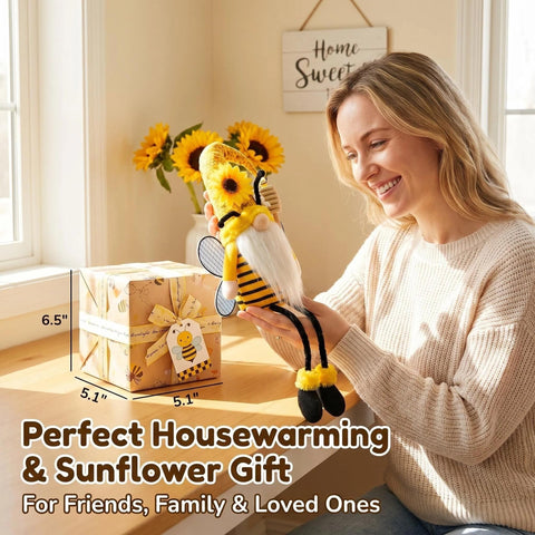 Lovinland sunflower-accents bee-gnome with hat elevates decor