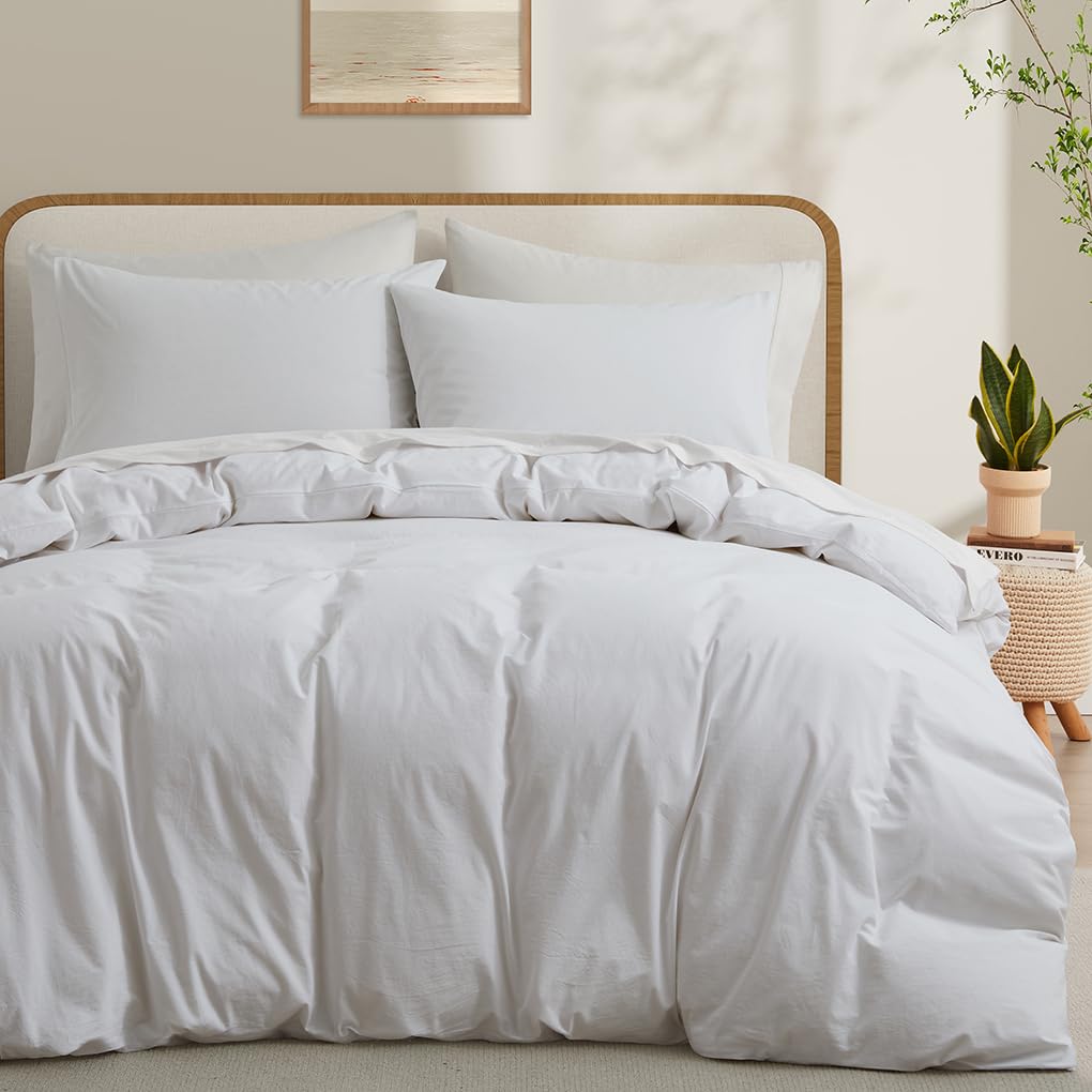 LOVQUE white duvet cover full size 80x90 front view, prewashed for cozy nights.